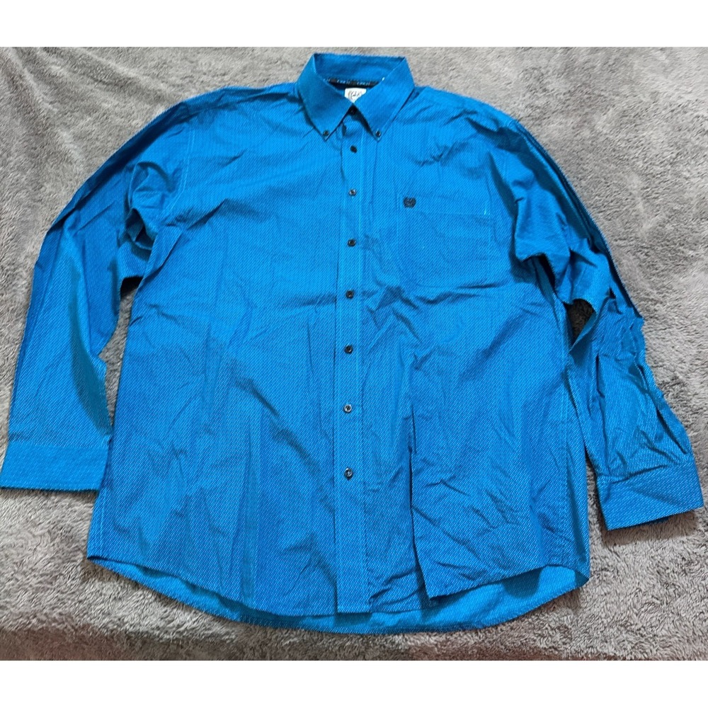 Cinch Shirt Mens L Blue Chest Pocket Logo Western Cowboy All Over Print - Picture 1 of 6